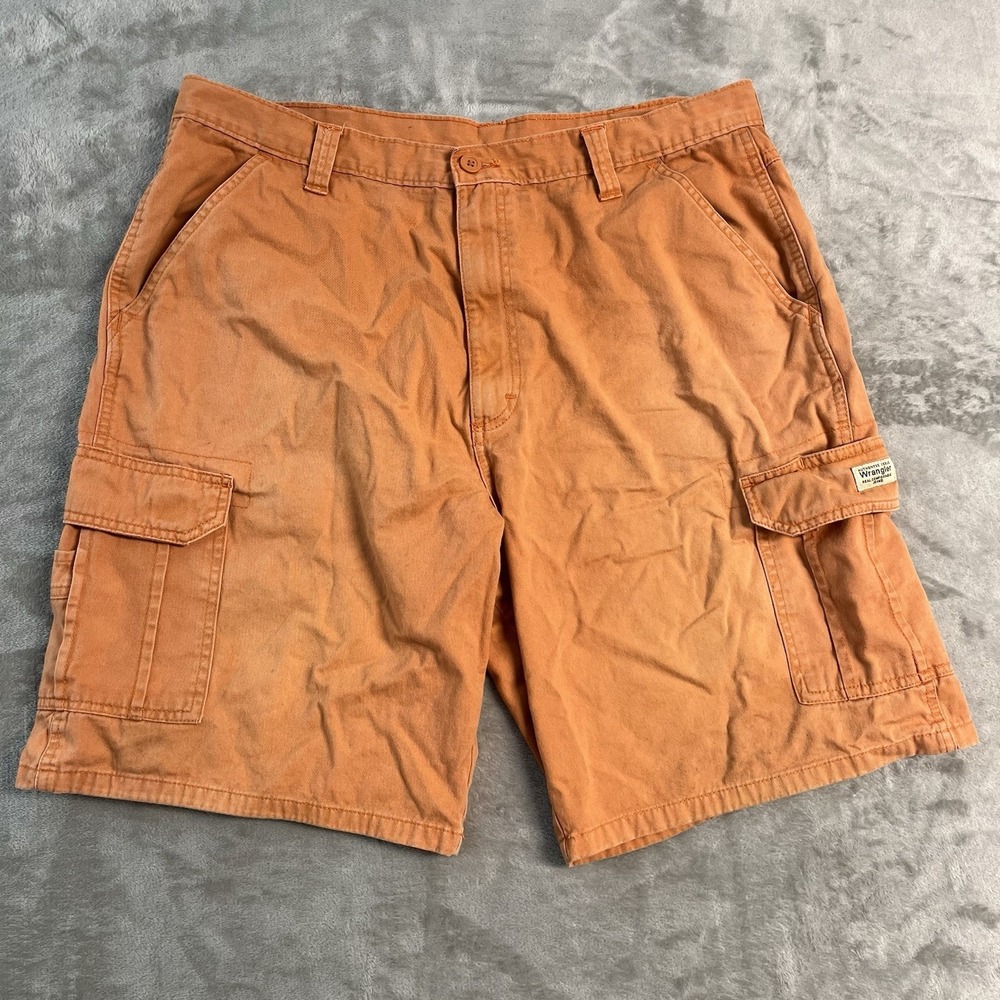 Wrangler Cargo Shorts Mens 38x10 Orange Cotton Utility Workwear Carpenter Casual